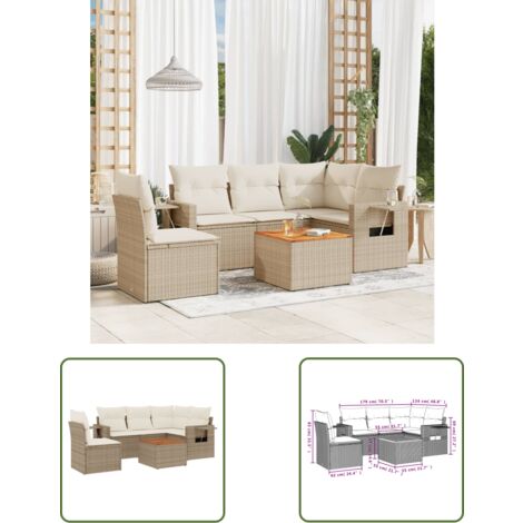 The Living Store 6-tlg. Garten-Sofagarnitur mit Kissen Beige Poly Rattan - Gartenmöbel Set - PE-Rattan Möbel - Outdoor Lounge - Esszimmergarnitur - Balkonmöbel