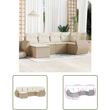The Living Store 6-tlg. Garten-Sofagarnitur mit Kissen Beige Poly Rattan - Gartenmöbel Set - PE-Rattan Möbel - Outdoor Lounge - Garten Sofa - Esstisch Set