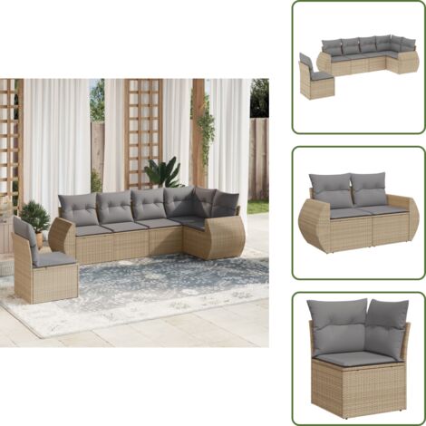 The Living Store 6-tlg. Garten-Sofagarnitur mit Kissen Beige Poly Rattan - Gartensessel