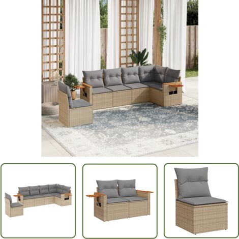 The Living Store 6-tlg. Garten-Sofagarnitur mit Kissen Beige Poly Rattan - Gartensortiment - Gartenmöbelset - Polyethylen Möbel - Outdoor Lounge Set - Rattan Gartenmöbel
