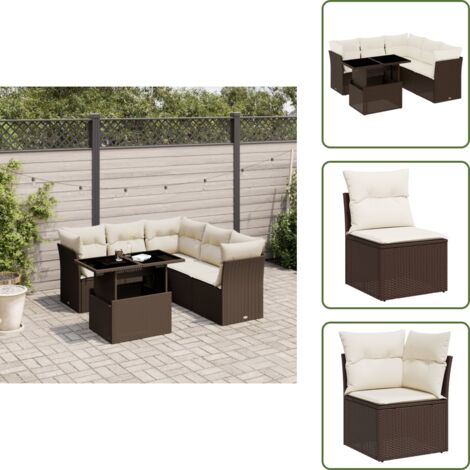 The Living Store 6-tlg. Garten-Sofagarnitur mit Kissen Braun Poly Rattan - Gartensorte - Gartenmöbelset - PE-Rattan Möbel - Outdoor Sofa - Lounge Set