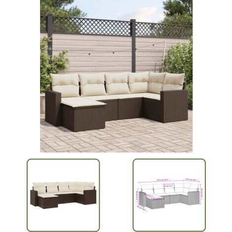 The Living Store 6-tlg. Garten-Sofagarnitur mit Kissen Braun Poly Rattan - Gartensorte - Gartenmöbelset - Polyethylen Möbel - Outdoor Sofa - Lounge Set