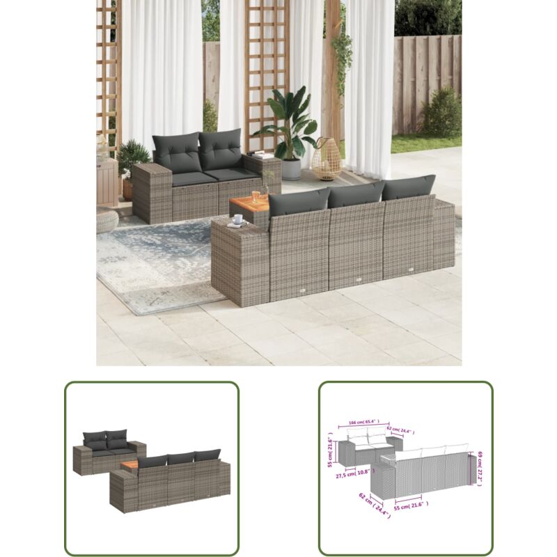 The Living Store 6-tlg. Garten-sofagarnitur Mit Kissen Grau Poly Rattan - Gartenmöbel - Outdoor Möbel - Rattan Gartenset - Esstisch Set - Lounge Set - The Living