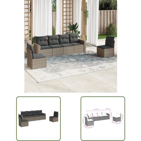 The Living Store 6-tlg. Garten-Sofagarnitur mit Kissen Grau Poly Rattan - Gartenmöbel - Outdoor Möbel - Rattan Sofa - Lounge Set - Gartenlounge