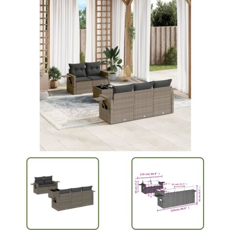 The Living Store 6-tlg. Garten-Sofagarnitur mit Kissen Grau Poly Rattan - Gartenmöbel - Sofasitzgruppe - PE-Rattan Möbel - Outdoor Lounge Set - Wetterfeste Gartenmöbel