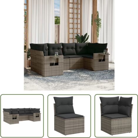 The Living Store 6-tlg. Garten-Sofagarnitur mit Kissen Grau Poly Rattan - Gartensorte - Gartenmöbelset - PE-Rattan Möbel - Outdoor Lounge Set - Balkonmöbel