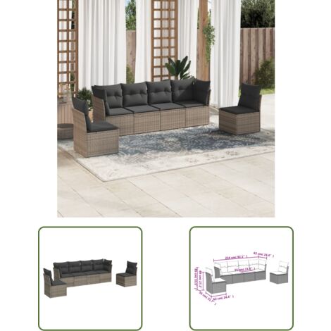 The Living Store 6-tlg. Garten-Sofagarnitur mit Kissen Grau Poly Rattan - Gartensortiment - Outdoor Möbel - Lounge Set - Gartenlounge - Rattan Sofa