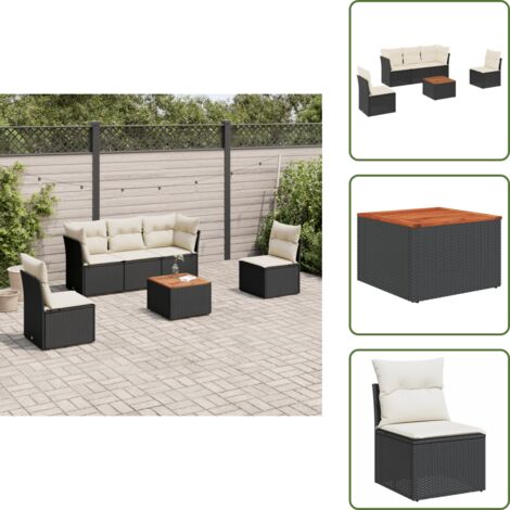 The Living Store 6-tlg. Garten-Sofagarnitur mit Kissen Schwarz Poly Rattan - Gartenmöbel - Esstischgarnituren - Outdoor Möbel - Lounge Set - Rattan Gartenmöbel