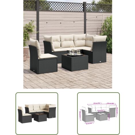 The Living Store 6-tlg. Garten-Sofagarnitur mit Kissen Schwarz Poly Rattan - Gartenmöbel - Esstischset - Rattan Möbel - Outdoor Sofa - Lounge Set