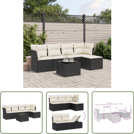 The Living Store 6-tlg. Garten-Sofagarnitur mit Kissen Schwarz Poly Rattan - Gartenmöbel - Outdoor-Lounge - Rattan Gartenset - Esstisch Set - Balkonmöbel
