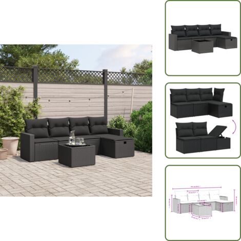 The Living Store 6-tlg. Garten-Sofagarnitur mit Kissen Schwarz Poly Rattan - Gartenmöbel - Outdoor-Lounge - Rattan Lounge Set - Esstischset - Balkonmöbel
