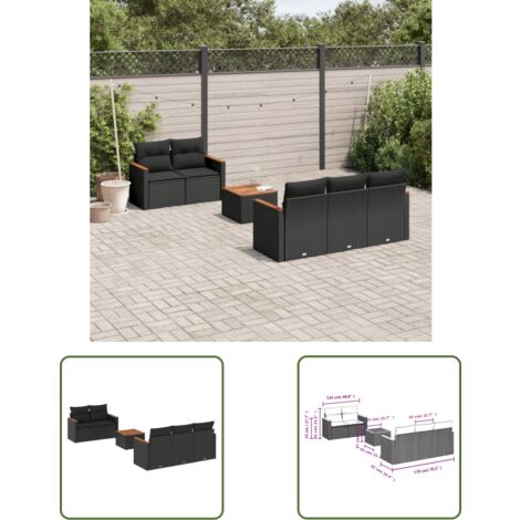 The Living Store 6-tlg. Garten-Sofagarnitur mit Kissen Schwarz Poly Rattan - Gartenmöbel - Outdoor Möbel - Rattan Sofa - Lounge Set - Esstisch