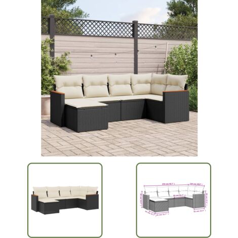 The Living Store 6-tlg. Garten-Sofagarnitur mit Kissen Schwarz Poly Rattan - Gartenmöbel - Outdoor Möbel - Rattan Sofa - Lounge Set - Esstischset