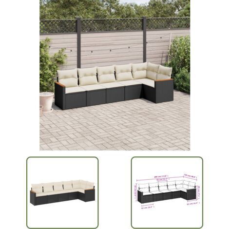 The Living Store 6-tlg. Garten-Sofagarnitur mit Kissen Schwarz Poly Rattan - Gartenmöbel - Rattan Möbel - Outdoor Sofa - Lounge Set - Balkonmöbel