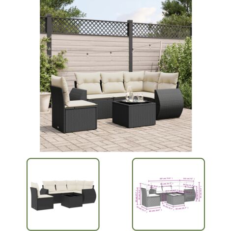 The Living Store 6-tlg. Garten-Sofagarnitur mit Kissen Schwarz Poly Rattan - Gartenmöbel Set - Esszimmergarnitur Outdoor - Lounge Möbel - Rattan Gartenset - Garten Sofa Set