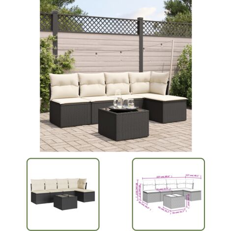 The Living Store 6-tlg. Garten-Sofagarnitur mit Kissen Schwarz Poly Rattan - Gartenmöbel Set - Esszimmergarnitur Outdoor - Lounge Möbel - Rattan Sofa - Gartenlounge