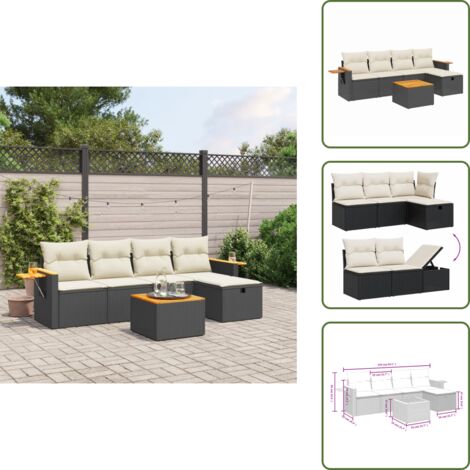 The Living Store 6-tlg. Garten-Sofagarnitur mit Kissen Schwarz Poly Rattan - Gartenmöbel Set - Outdoor Lounge - Rattan Gartenset - Balkonmöbel - Esstisch Set