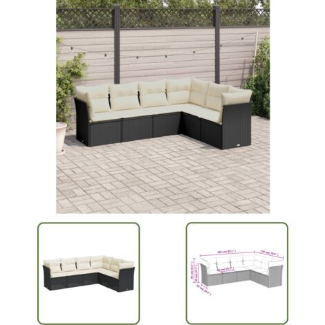 The Living Store 6-tlg. Garten-Sofagarnitur mit Kissen Schwarz Poly Rattan - Gartenmöbel - Sofa Set - Rattan Möbel - Outdoor Sofa - Lounge Set