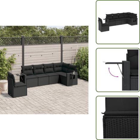 The Living Store 6-tlg. Garten-Sofagarnitur mit Kissen Schwarz Poly Rattan - Gartensessel