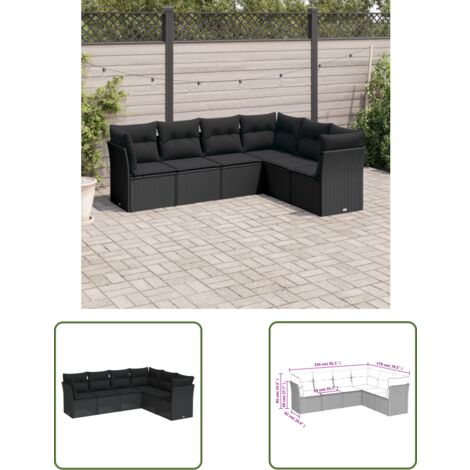 The Living Store 6-tlg. Garten-Sofagarnitur mit Kissen Schwarz Poly Rattan - Gartensofas - Outdoor Möbel - Gartenmöbel Set - Rattan Sofa - Lounge Set