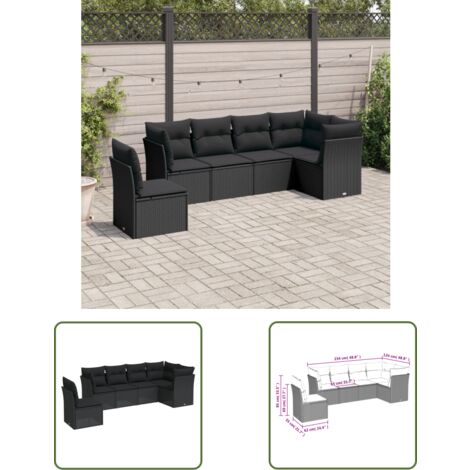 The Living Store 6-tlg. Garten-Sofagarnitur mit Kissen Schwarz Poly Rattan - Gartensofas - Outdoor Möbel - Lounge Set - Rattan Sofa - Gartenlounge