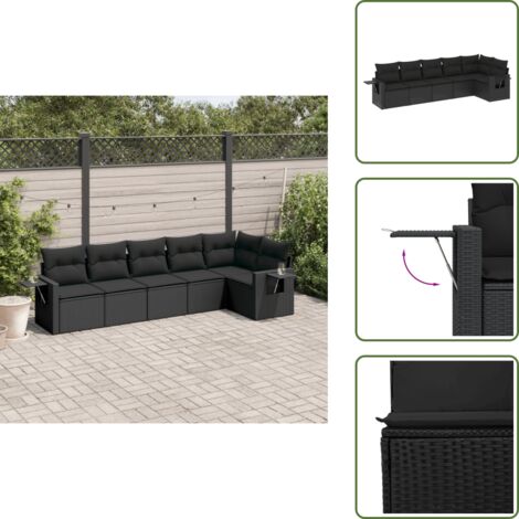 The Living Store 6-tlg. Garten-Sofagarnitur mit Kissen Schwarz Poly Rattan - Gartensorte - Gartenmöbelset - PE-Rattan Möbel - Outdoor Lounge Set - Balkonmöbel
