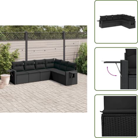 The Living Store 6-tlg. Garten-Sofagarnitur mit Kissen Schwarz Poly Rattan - Gartensorte - Gartenmöbelset - PE-Rattan Möbel - Outdoor Lounge Set - Balkonmöbel