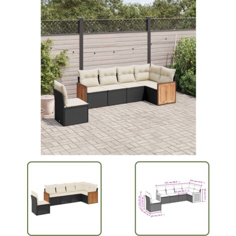 The Living Store 6-tlg. Garten-Sofagarnitur mit Kissen Schwarz Poly Rattan - Gartensorte - Gartenmöbelset - PE-Rattan Möbel - Outdoor Lounge Set - Balkonmöbel