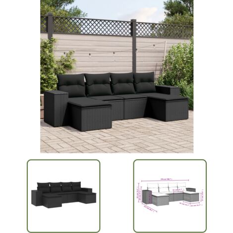 The Living Store 6-tlg. Garten-Sofagarnitur mit Kissen Schwarz Poly Rattan - Gartensorte - Gartenmöbelset - PE-Rattan Möbel - Outdoor Lounge Set - Balkonmöbel