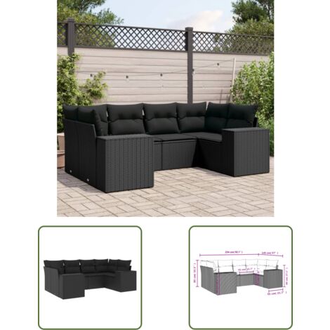 The Living Store 6-tlg. Garten-Sofagarnitur mit Kissen Schwarz Poly Rattan - Gartensorte - Gartenmöbelset - PE-Rattan Möbel - Outdoor Lounge Set - Balkonmöbel