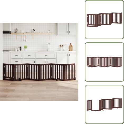 The Living Store 6-tlg. Hundetor mit Tür Faltbar Braun 300 cm Pappelholz - Hundegegend