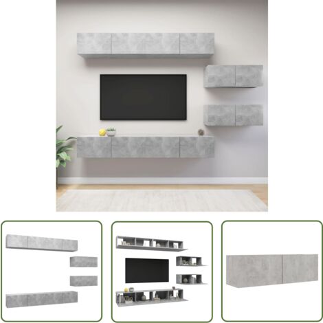 The Living Store 6-tlg. TV-Schrank-Set Betongrau Holzwerkstoff - TV-Schrank - Hängender TV-Schrank - Wohnzimmermöbel - Regal - Fernsehregal