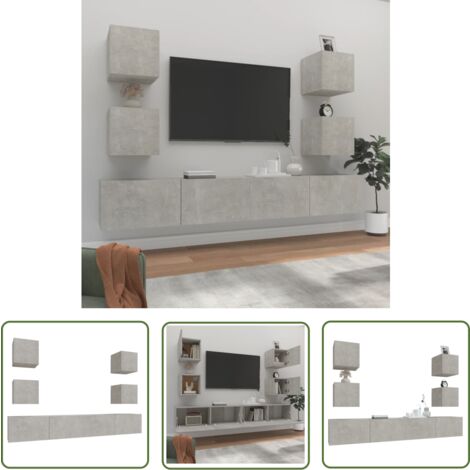 The Living Store 6-tlg. TV-Schrank-Set Betongrau Holzwerkstoff - TV-Schrank - Holzwerkstoff Möbel - Wohnzimmer Dekoration - Wandmontage Regal - Betongrau Einrichtung