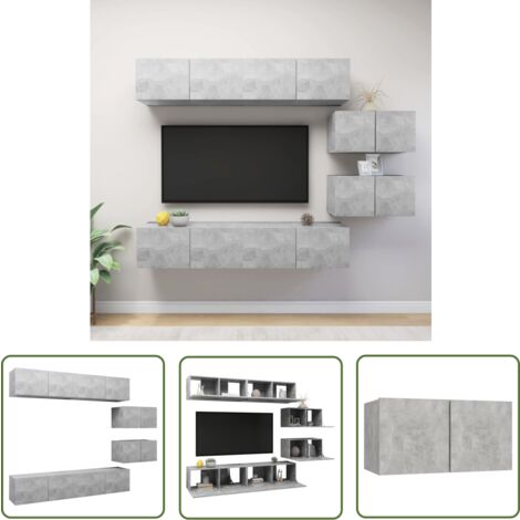 The Living Store 6-tlg. TV-Schrank-Set Betongrau Holzwerkstoff - TV-Schrank Set - Hängender TV-Schrank - Wohnwand Möbel - Regal - Fernsehtisch