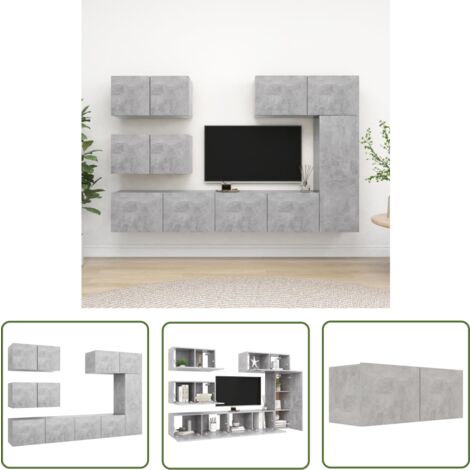 The Living Store 6-tlg. TV-Schrank-Set Betongrau Holzwerkstoff - TV-Schrank - Wandmontage - Wohnraumgestaltung - Fernsehtisch - Regal