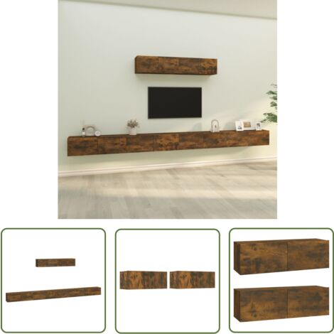 The Living Store 6-tlg. TV-Schrank-Set Räuchereiche Holzwerkstoff - TV-Schrank - Holzwerkstoff - Fernsehtisch - Wohnzimmermöbel - Regal
