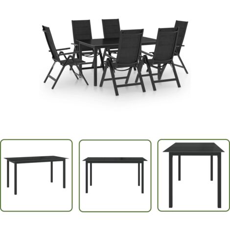 The Living Store 7-tlg. Garten-Essgruppe Aluminium Anthrazit - Gartensessel - Esstisch - Gartenmöbel Set - Aluminium Gartenmöbel - Outdoor Esszimmer