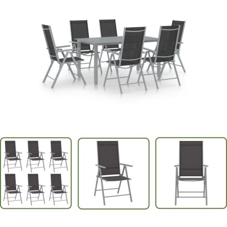 The Living Store 7-tlg. Garten-Essgruppe Aluminium Silbern und Schwarz - Gartensessel - Esstisch - Gartenmöbel Set - Outdoor Furniture - Alu Gartenmöbel