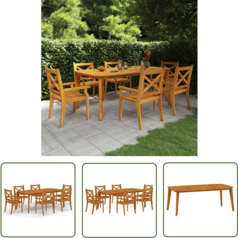 The Living Store 7-tlg. Garten-Essgruppe Massivholz Akazie - Gartentisch - Gartenstuhl - Esstisch - Gartenmöbelset - Holztisch