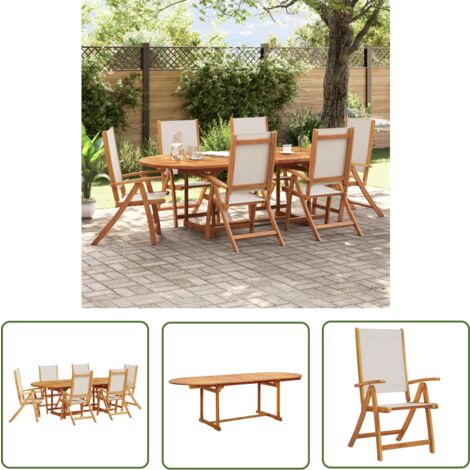 The Living Store 7-tlg. Garten-Essgruppe Massivholz Akazie und Textilene - Holz Gartenset - Akaziengartenmöbel - Gartenstühle - Gartentisch - Essgruppe