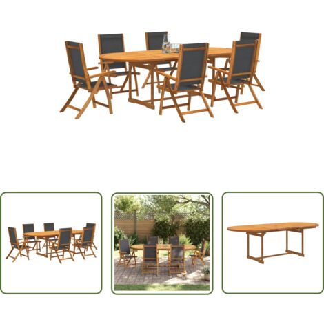 The Living Store 7-tlg. Garten-Essgruppe Massivholz Akazie und Textilene - Holz Gartenset - Gartenmöbel Set - Esszimmergarnitur - Akaziengartenmöbel - Gartenstühle