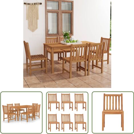 The Living Store 7-tlg. Garten-Essgruppe Massivholz Teak - Holz Essgruppe - Gartenmöbel Set - Teak Esszimmer - Outdoor Esstisch - Gartentisch