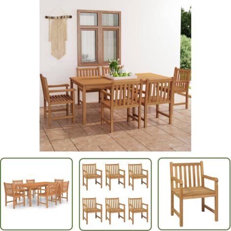 The Living Store 7-tlg. Garten-Essgruppe Massivholz Teak - Holz Essgruppe - Gartenmöbel Set - Teakholz Esszimmer - Outdoor Esstisch - Gartentisch