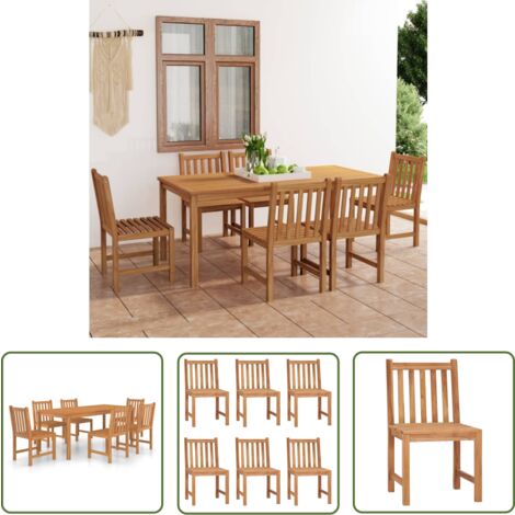The Living Store 7-tlg. Garten-Essgruppe Massivholz Teak - Holz Essgruppe - Gartentisch - Gartenstühle - Teakholz - Outdoor Möbel