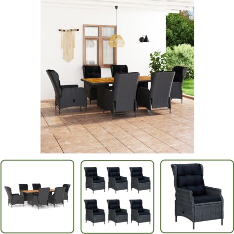 The Living Store 7-tlg. Garten-Essgruppe mit Auflagen Poly Rattan Dunkelgrau - Gartengruppe - Esstisch - Gartenstuhl - Outdoormöbel - Rattanmöbel