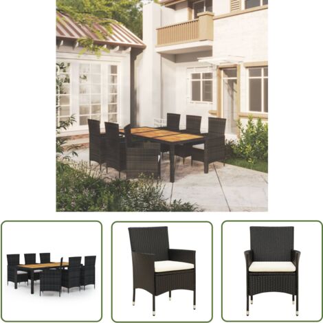The Living Store 7-tlg. Garten-Essgruppe mit Auflagen Poly Rattan Schwarz - Gartengarnituren - Gartenmöbel Set - Outdoor Esstisch - Essplatz Im Freien - Rattan Gartenmöbel