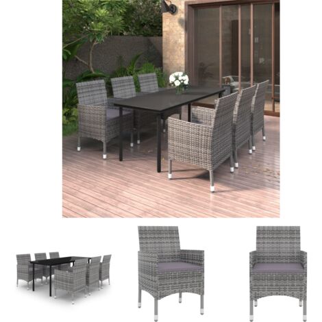The Living Store 7-tlg. Garten-Essgruppe mit Auflagen Poly Rattan und Glas - Gartenmöbel-Sets