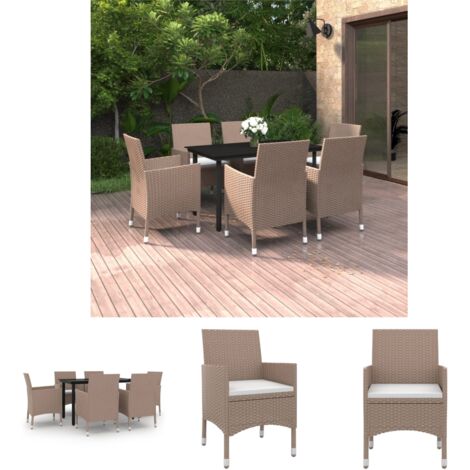 The Living Store 7-tlg. Garten-Essgruppe mit Auflagen Poly Rattan und Glas - Gartenmöbel-Sets