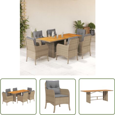 The Living Store 7-tlg. Garten-Essgruppe mit Kissen Beige Poly Rattan - Gartenmöbel - Essgruppe - Outdoor-Möbel - Terrassenmöbel - Rattanmöbel