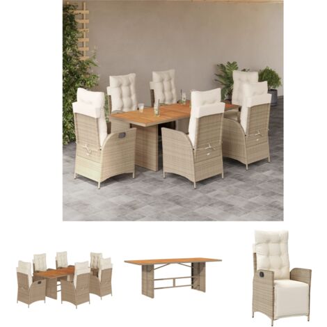 The Living Store 7-tlg. Garten-Essgruppe mit Kissen Beige Poly Rattan - Gartenmöbel-Sets